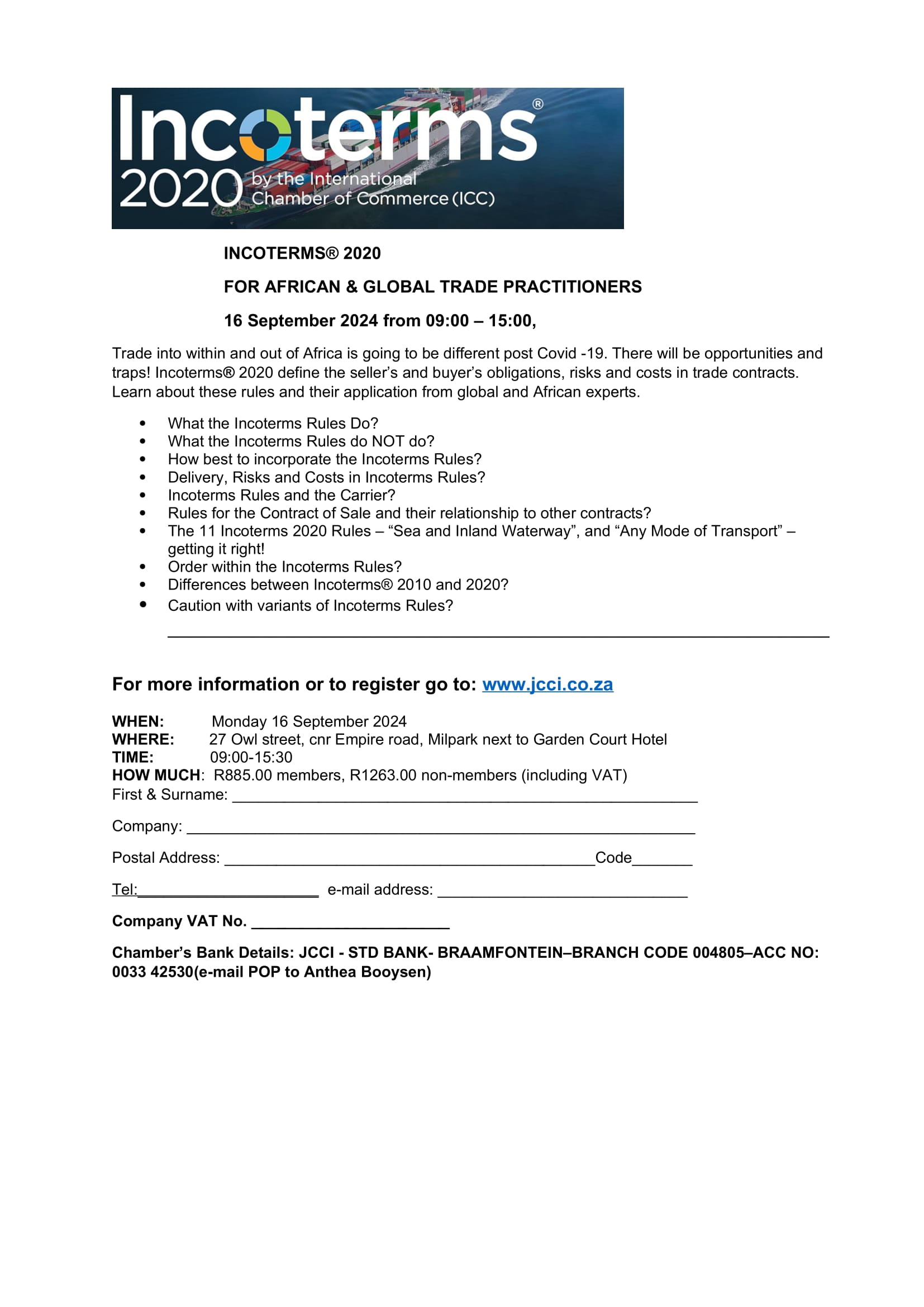 INCOTERMS 2020 FOR AFRICAN & GLOBAL TRADE PRACTITIONERS 16 SEPTEMBER 2024